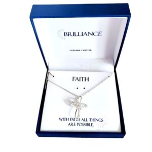 NIB Brilliance Genuine Crystal Twist Silver Plated Cross Necklace 18" Chain
